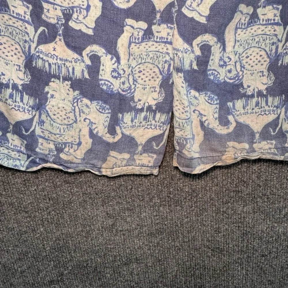 Lilly Pulitzer Linen Pants Womens Size XS Blue White Elephants 4-pocket Pull-On